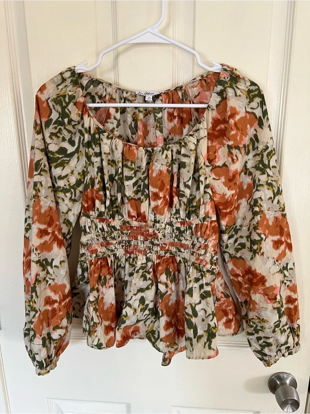 Sam Edelman Cilian Cotton Smocked Bustier Floral Blouse XS